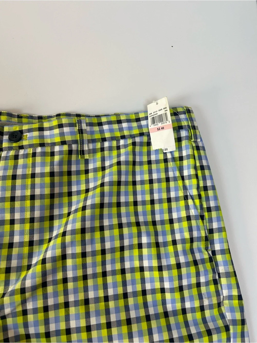 IZOD Golf Men’s Size 40 Straight Fit Plaid Shorts NWT Green Blue 10” Inseam